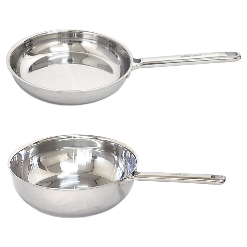 쉐프웨이 인덕션 무연마제 통5중 스테인레스 팬 세트 (28cm 후라이팬 + 28cm 궁중팬)