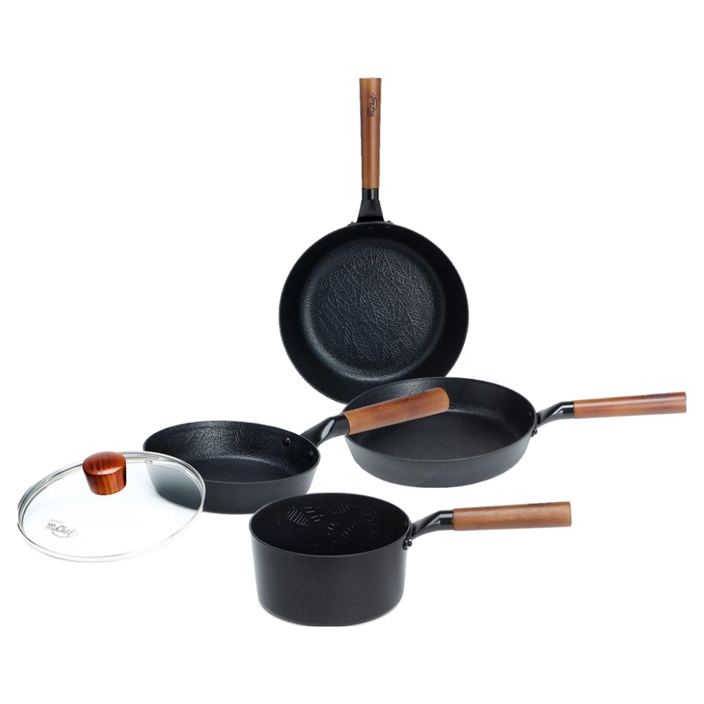마이셰프 인덕션 포레스타 실속 프라이팬 세트, 블랙 + 브라운, 프라이팬 20cm + 28cm + 궁중팬 28cm + 편수냄비 20cm + 유리뚜껑 20cm, 1세트