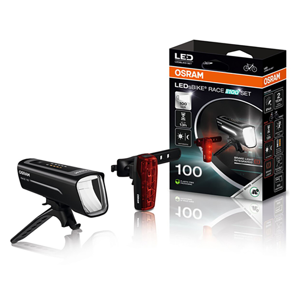 오스람 충전식 자전거 LED RACE 100 전조 후미등 세트