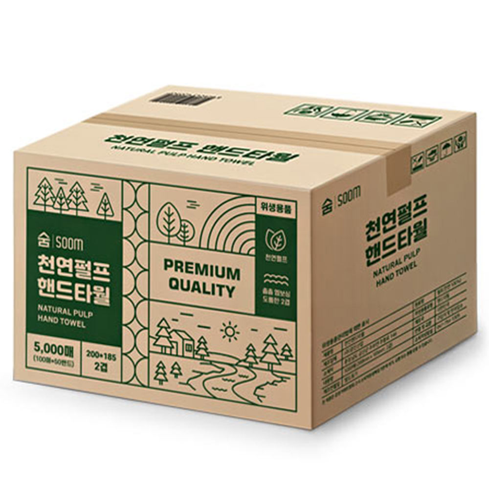 SOOM 100% 천연펄프 무형광 핸드타올 5000매 키친타올 페이퍼타올
