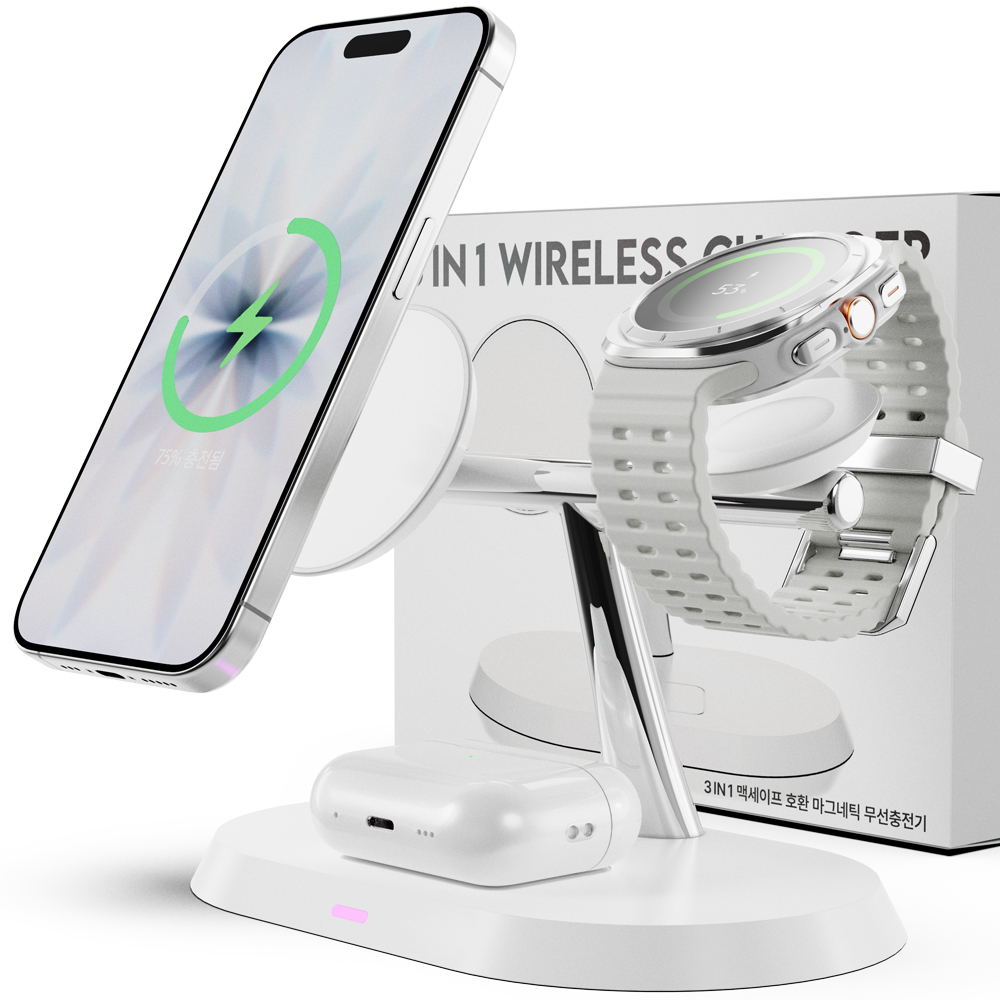 누아트 3in1 애플워치 갤럭시워치 호환 맥세이프 마그네틱 무선충전기 (블랙)