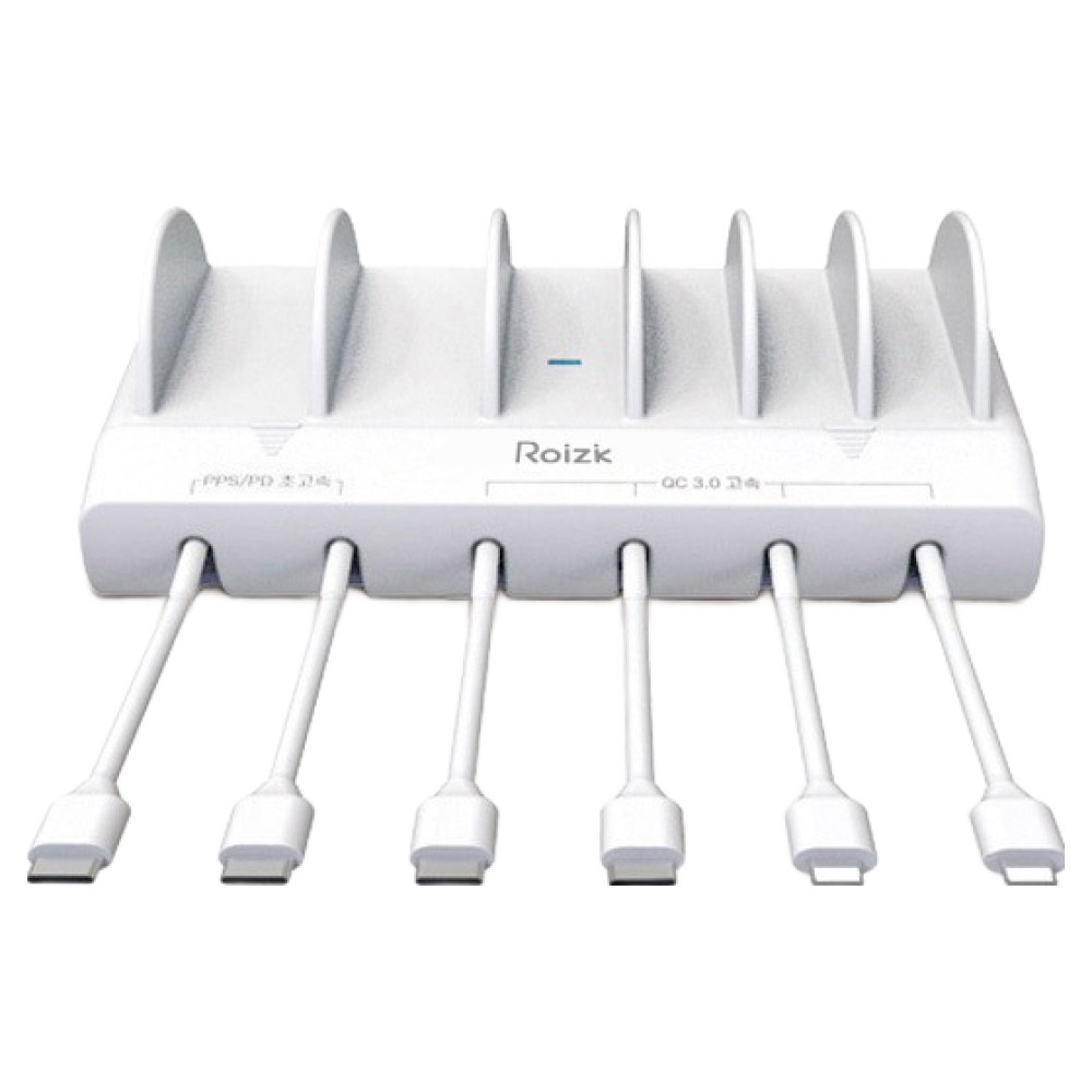 로이직 초고속 PPS PD 6포트 멀티충전기 RZ-615 화이트 + C타입 케이블 4p + 8핀 케이블 2p 세트, 화이트, 1세트