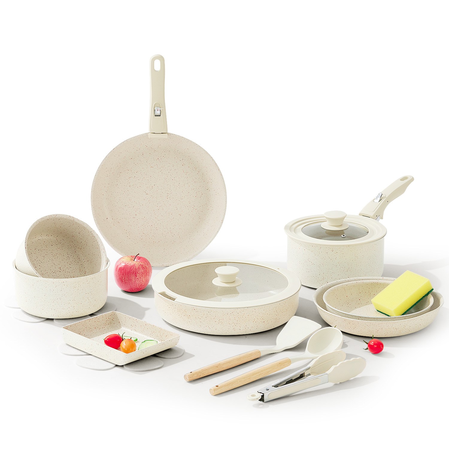 AURURA 냄비세트 인덕션 가스레인지 겸용 독일 기술 안심 코팅 공간 절약 손잡이 주방 조리기구 8종 냄비세트, 흰색, 1세트, 냄비세트 8P