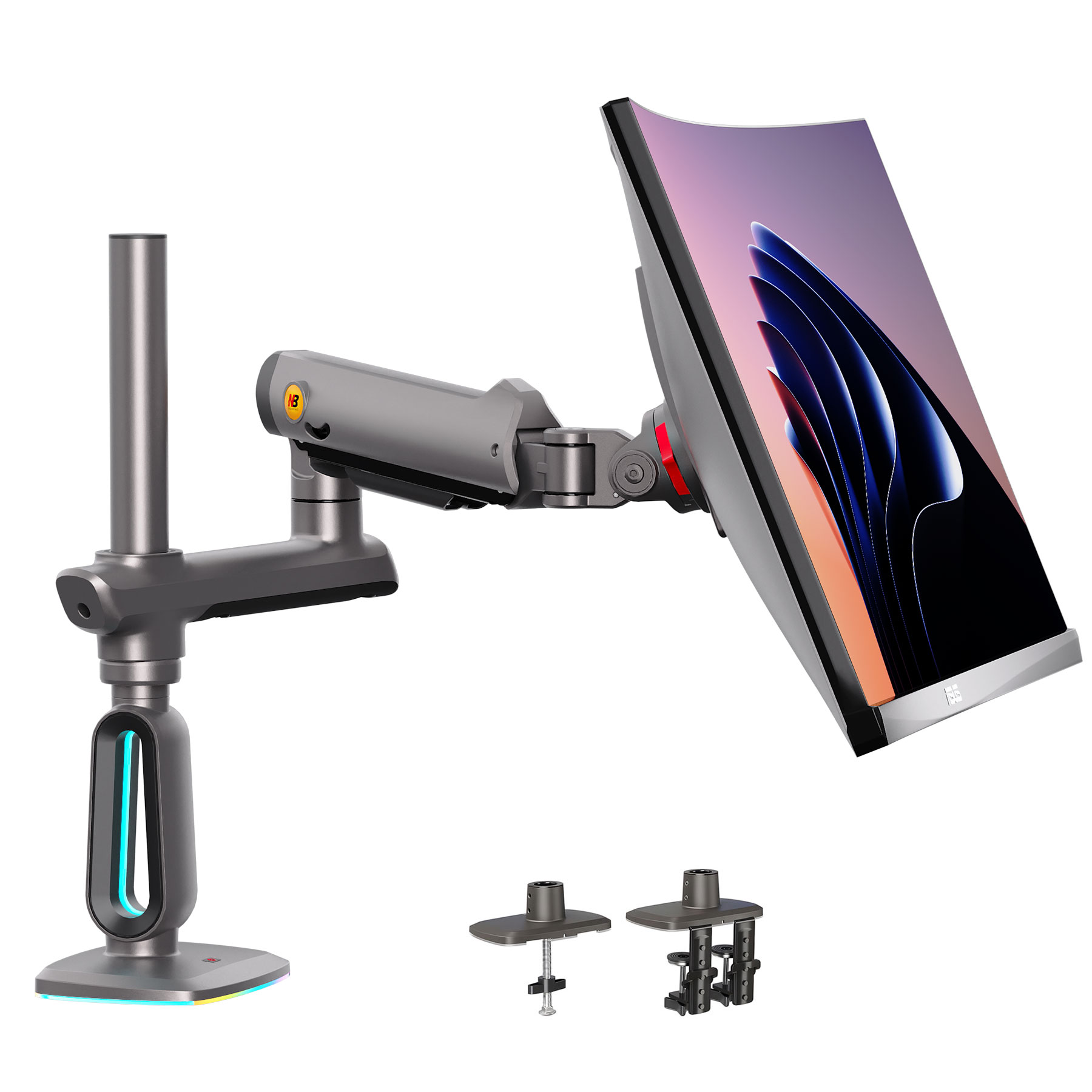 엔비어고노믹 고중량 싱글 폴타입 RGB 모니터암 F7, 1개, 매트 숯