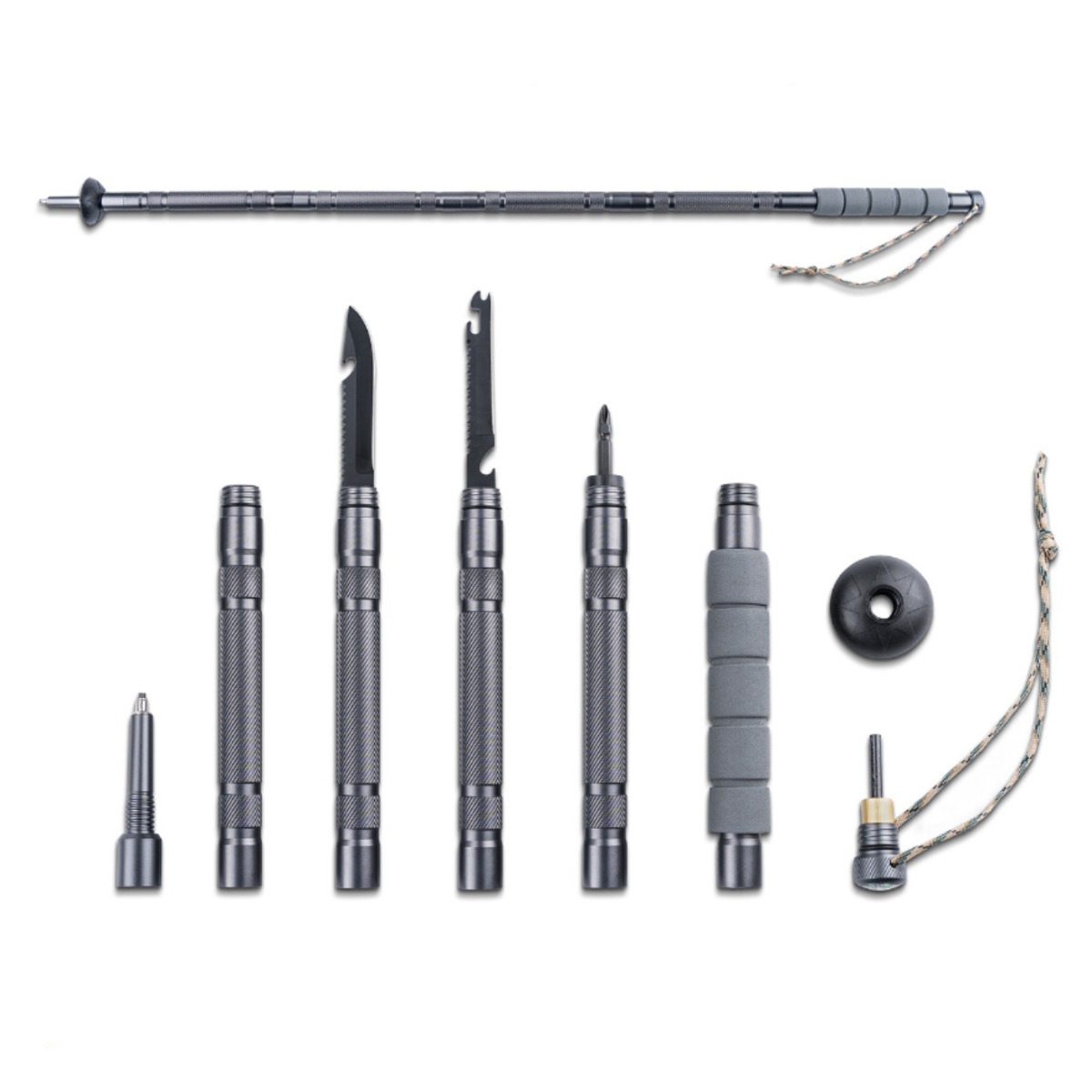 밀레 다기능 접이식 등산스틱 트레킹 지팡이 캠핑 야외활동 공구 포함, 1개, 회색