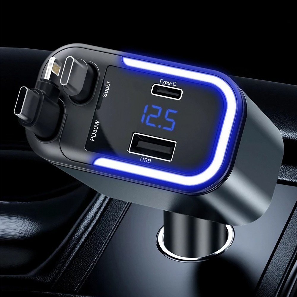 아르디스 4포트 180W 릴타입 시거잭 차량용 고속충전기, C타입+C타입/애플