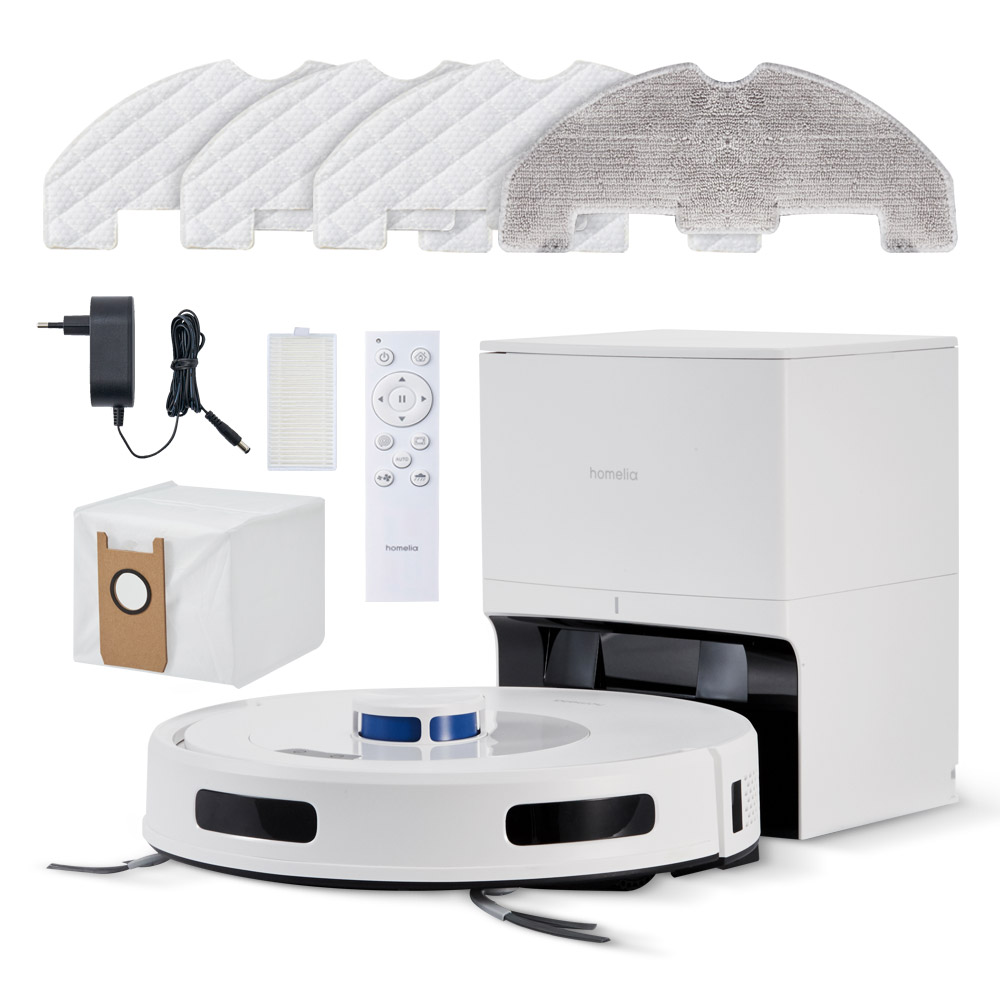 [신제품] 홈리아 로봇청소기 스마트 물걸레 청소 강력 흡입 자동충전, 화이트, 클린스테이션